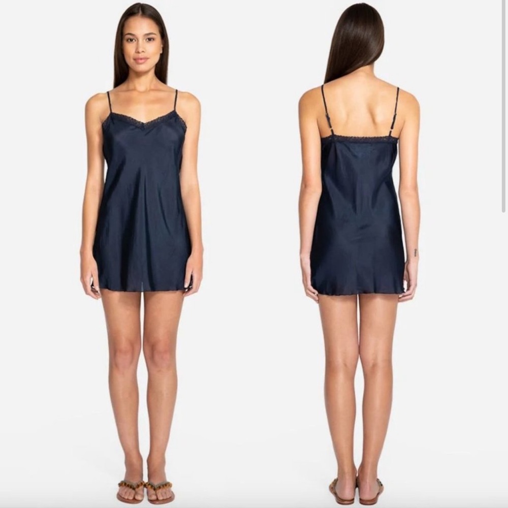 Johnny Was Love & Liberty Ecru Lace trim Silk Slip Navy L